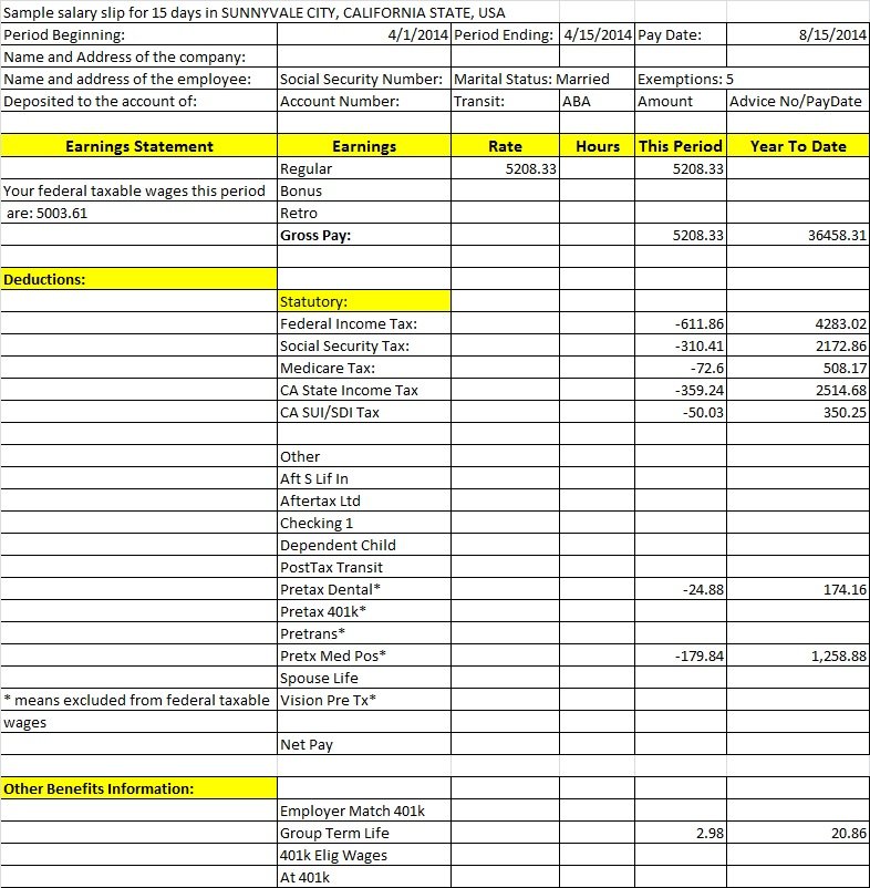 Us Pay Stub Sample With Deductions Learnhiring Com